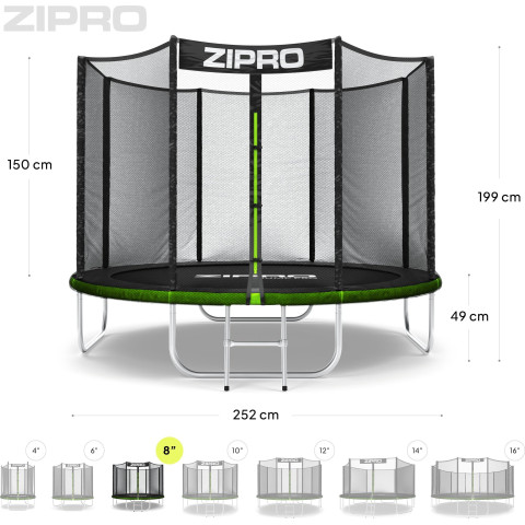 Садовий батут Zipro Jump Pro з зовнішньою сіткою 8FT 252см (979602)