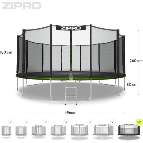 Садовий батут Zipro Jump Pro з зовнішньою сіткою 16FT 496см (1600646)