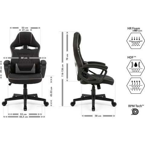 Геймерське крісло SENSE7 Knight тканинне чорно-сіре (8882866)