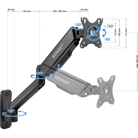 Настінне кріплення для монітора 17''-32'' SENSE7 HANG WALL ARM (13258036)