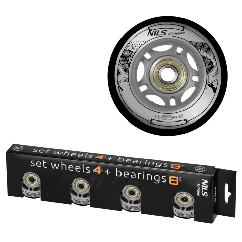 Колеса для роликів NILS EXTREME PU 70x24 82A чорні (4 шт.) + підшипники ABEC-9 (8 шт.) (16-32-041)